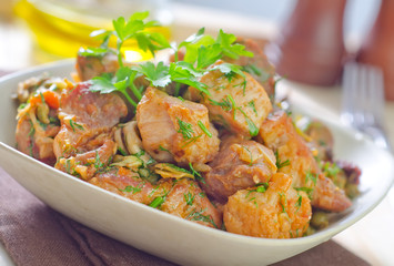 fried vegetables and meat
