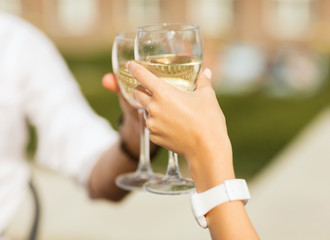 couple drinking wine in cafe