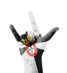 Hand making I love you sign, Ceuta flag painted