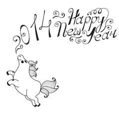 Happy new year 2014. Year of the Horse. Vector illustration.