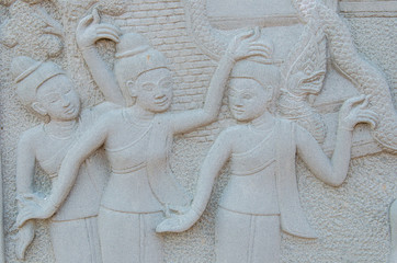 Stone carving art on the wall at temple.