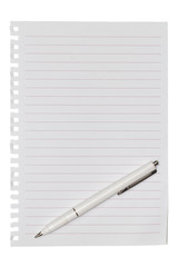 leeres Notiz Blatt mit Lineatur und Kugelschreiber