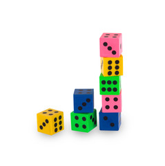 Eight colorfull pensil erasers in the shape of dice