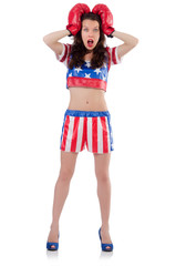 Woman boxer in uniform with US symbols