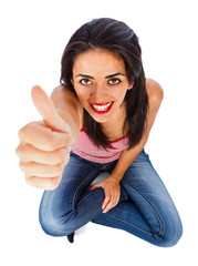 Obraz premium Thumbs up from Smiling Girl