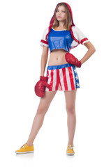 Woman boxer in uniform with US symbols