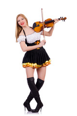 Girl playing violin on white