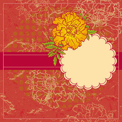 Vector Vintage Floral Frame With Blooming Marigold.