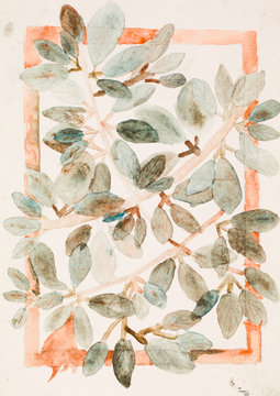 leaves on branches, watercolor painting