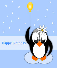 Happy birthday background with penguin with balloon