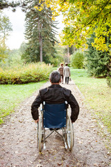 Man in wheelchair in autumnal park