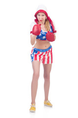 Woman boxer isolated on white