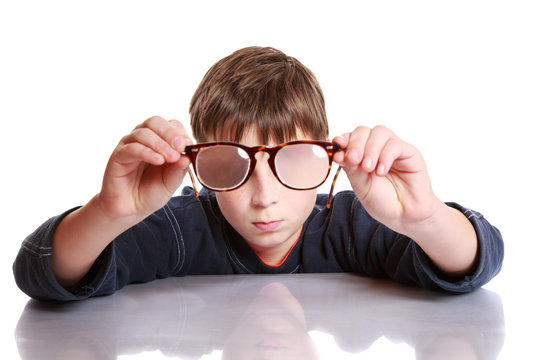 Boy With Glasses And Low Vision