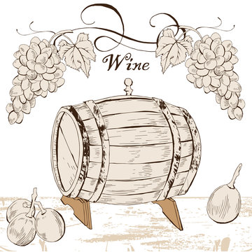 Barrel with grapes