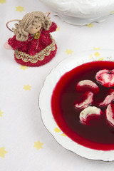 Red borsch with uszka, traditional Christmas Eve dish