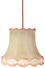 Vintage weathered lampshade with cord isolated on white