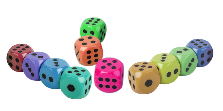 Colorful dices on white background