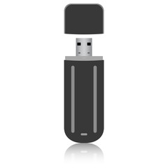 Black flash drive isolated on the white background. Vector illus