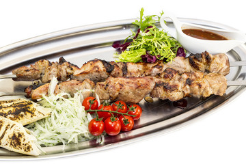 kebab meat sauce and salad vegetables