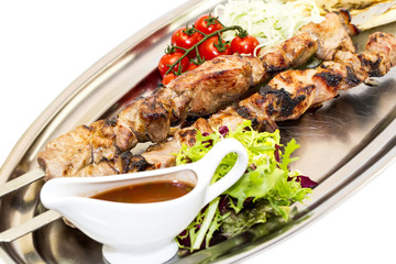 kebab meat sauce and salad vegetables