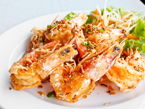 Thai food, fried prawns with chili