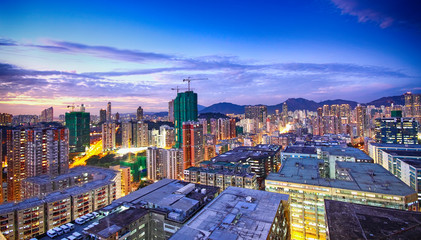Naklejka na ściany i meble sunset in downtown area, hong kong