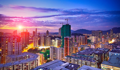 asia city downtown wide shot, hong kong
