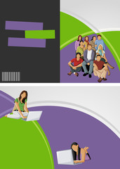 Green and purple template for brochure with students