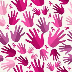 Fototapeta na wymiar Breast cancer awareness ribbon women hands seamless pattern.