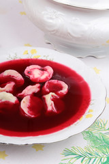 Red borsch with uszka, traditional Christmas Eve dish