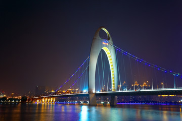 Night scene of Liede bridge with brilliant spot light in Guangzh