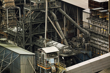 Close-up of industrial pipelines of an oil-refinery plant