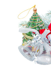 silver  decorations and chritmas tree