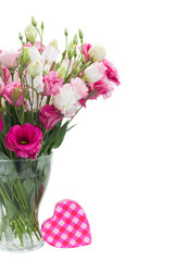 Pink eustoma flowers with pink heart box