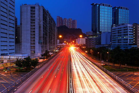 traffic light trails at night