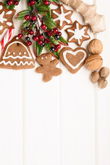 Christmas homemade gingerbread cookies,spice and decoration over