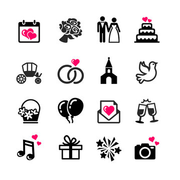 16 web icons set - Wedding, marriage, bridal