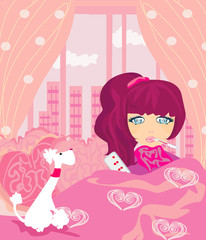 sick girl lying in bed