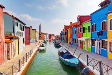 Fotobehang Colorful houses and canal on Burano island, near Venice, Italy. © Photocreo Bednarek
