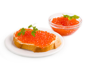 bread with red caviar