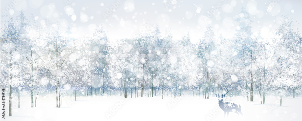 Canvas Prints vector of winter scene with deer on forest background.