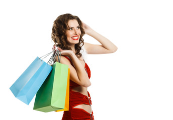 Smiling christmas woman with colorful package