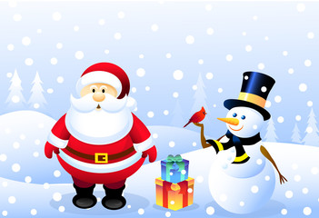 Santa,Snowman & Christmas bird
