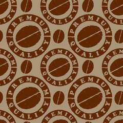 seamless pattern with coffee beans and quality stamps
