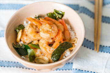 delicious asian fried shrimp and rice