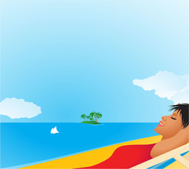 Obraz na płótnie Canvas Woman relaxing on a tropical beach. Vector background.