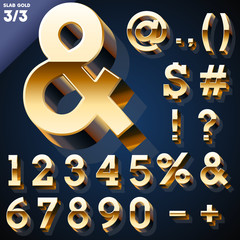Vector illustration of golden 3D alphabet. Set