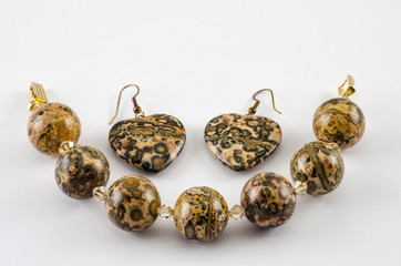 Jasper leopard skin bracelet with earings