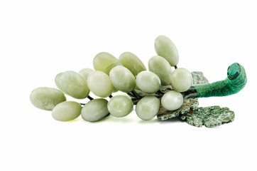 Carved green jade grapes with leaves