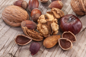 arrangement with walnuts, chestnuts, hazelnuts and almonds